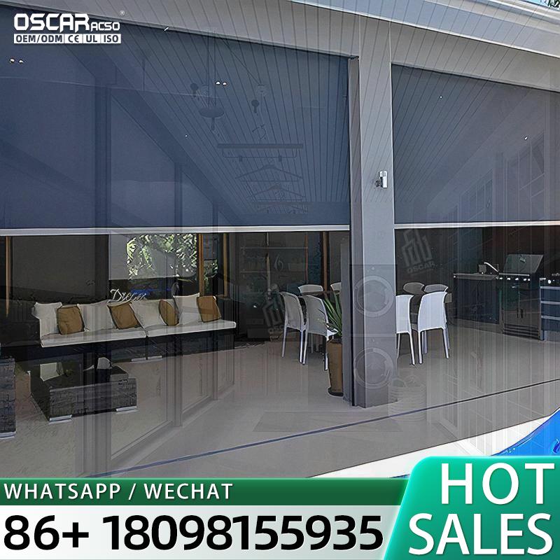 Outdoor Power Roller Shades - Modern Electric Battery Powered Aluminum White