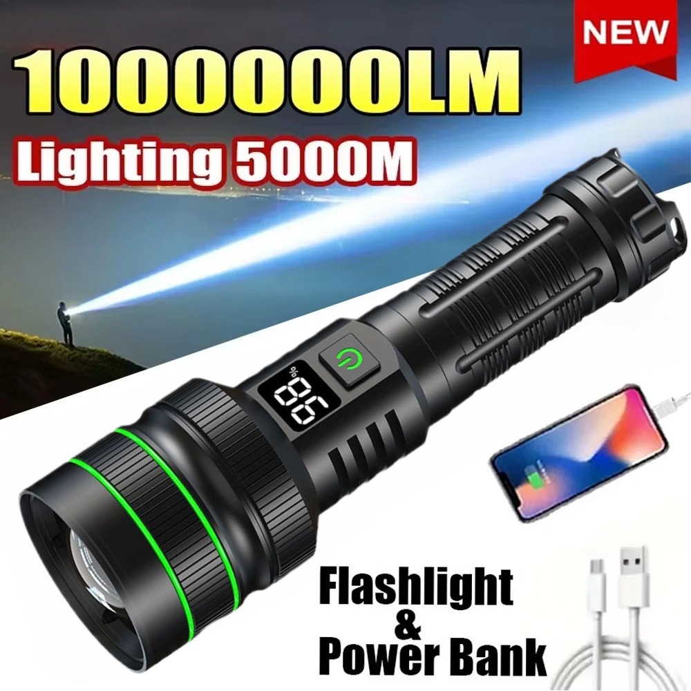Outdoor Power Bank - Powerful LED Flashlight Zoomable Type-C Rechargeable