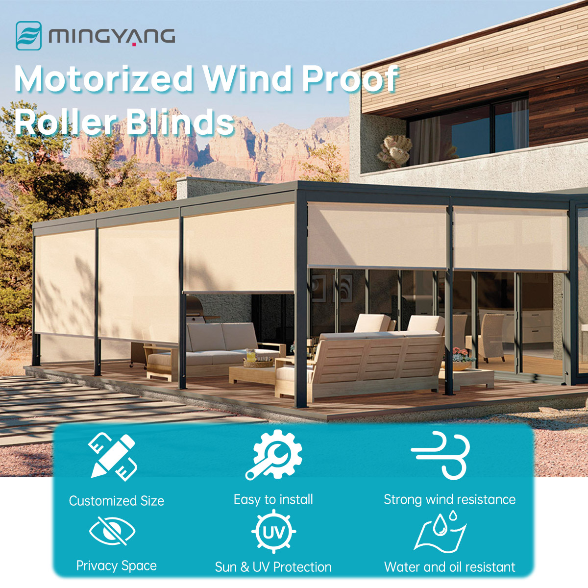 Built-In Waterproof Windproof  - Outdoor Power Roller Shades ulasan dan harga