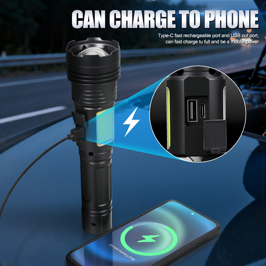 Powerful LED Handheld Flashlig - Outdoor Power Bank ulasan dan harga